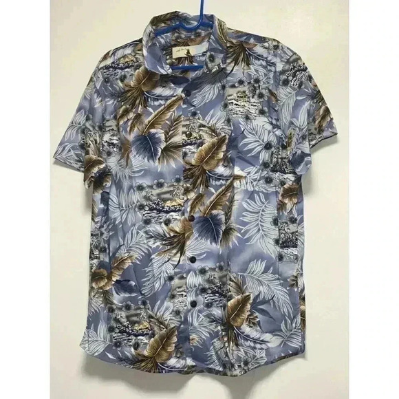 High Surf Blue & Beige Hawaiian Short Sleeve Shirt Men's Size Large - Picture 1 of 9